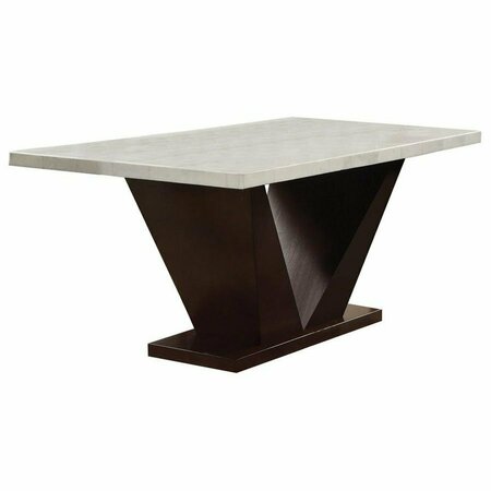 HOMEROOTS 30 x 36 x 59 in. Forbes Dining Table White Marble and amp; Walnut 286018